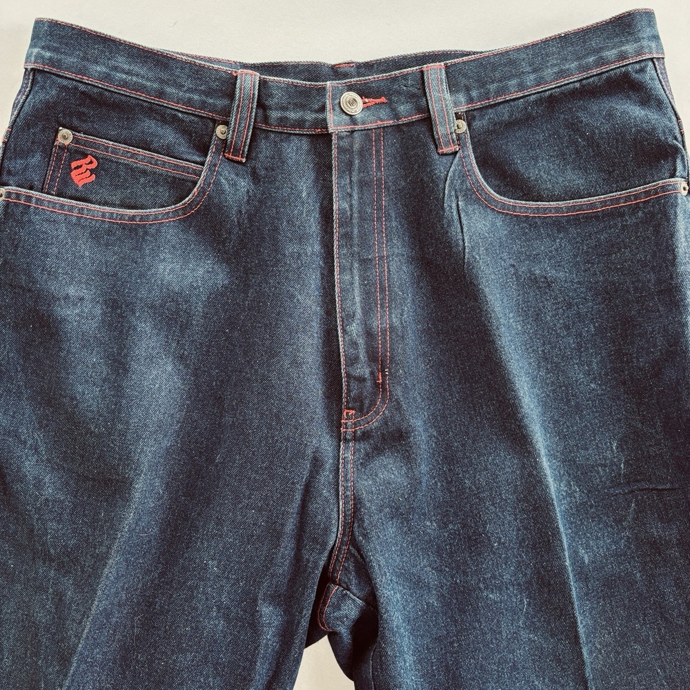 Vintage Rocawear Jeans 38x34  Straight Leg Denim Red‎ Stitching Measure 32" READ
